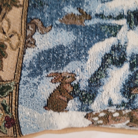 Riverdale Winter Scene Deer Tapestry Throw Pillow 16x12 - Picture 3 of 13